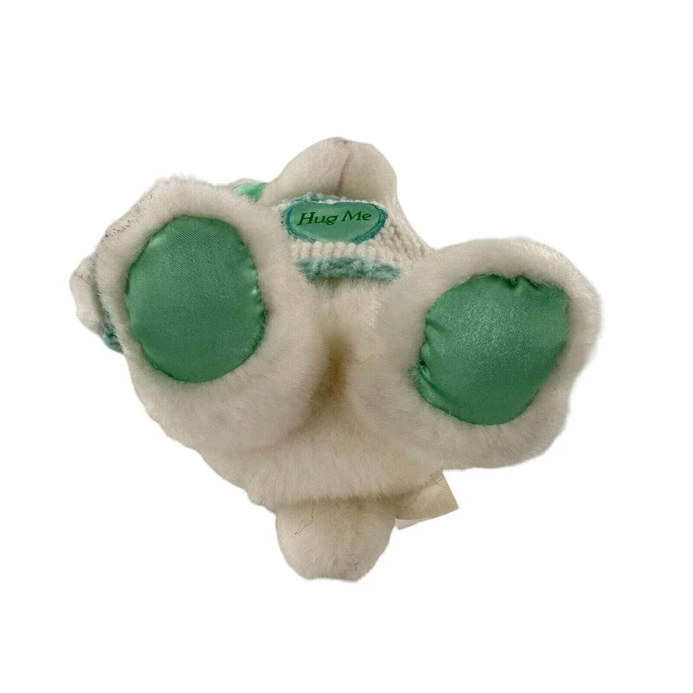 Vintage Main Joy Plush White Bunny Green Knit Sweater Hug Me Heart‎ Easter Satin